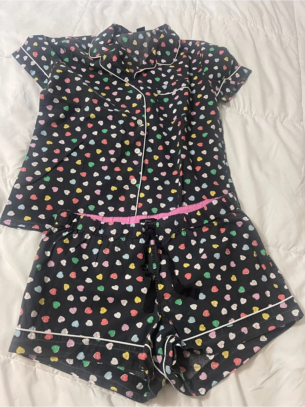 J.Crew Candy Heart Conversation  Pajama Set | Size Medium loungewear Sleepover